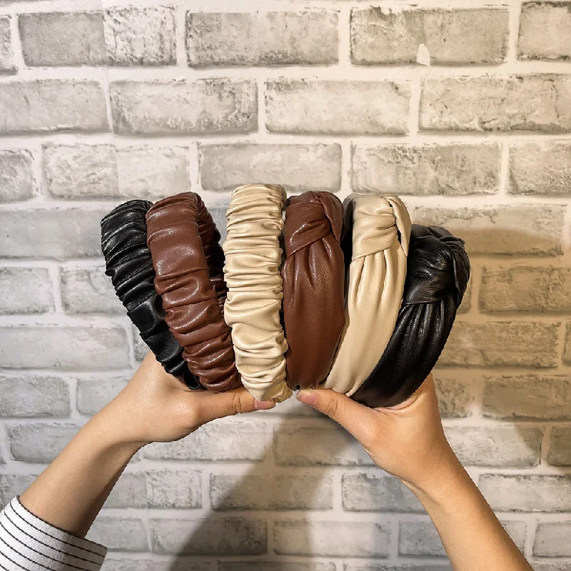 Wholesale Knotted Leather Pleated Hair Bands