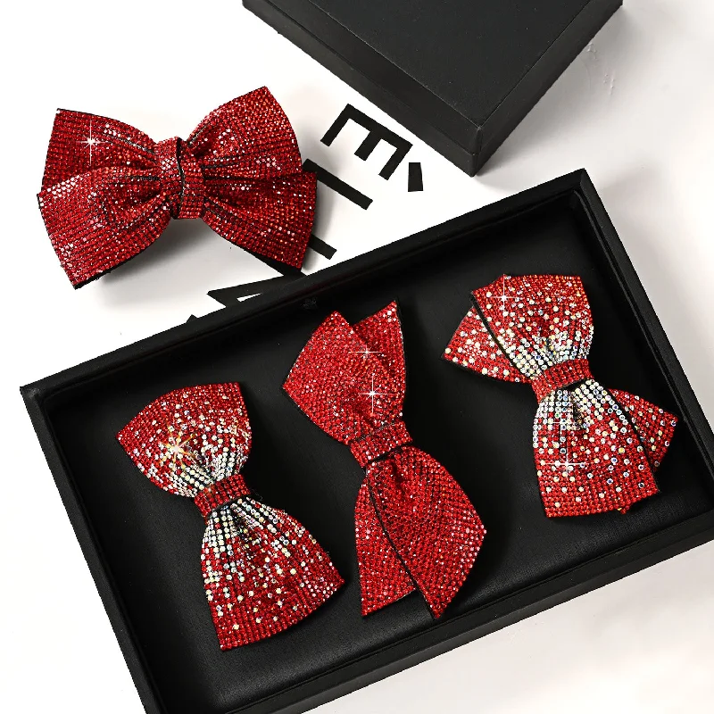 Wholesale 2023 Red Full Diamond Bow Spring Clip Hairpin