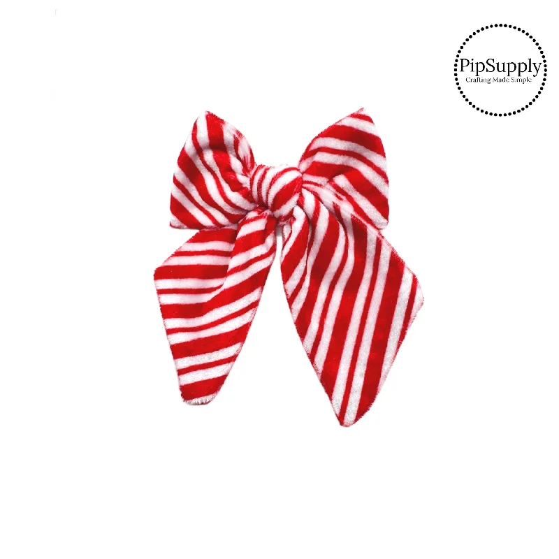 Candy Cane Stripe VELVET Ruth Hair Bow Strips - Set of 4