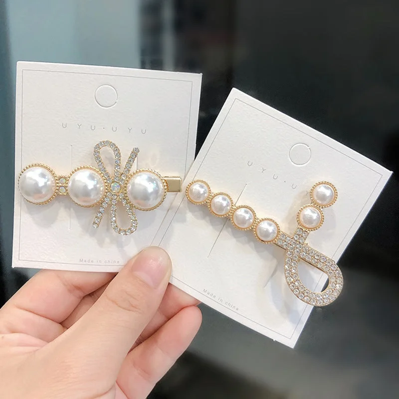 Wholesale Pearl Studded Diamond Bow Hair Clips