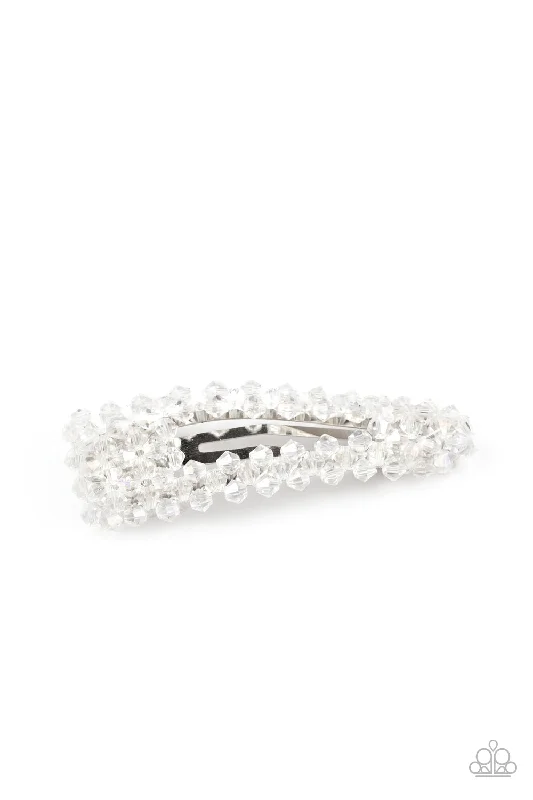 Just Follow The Glitter White Hair Clip - Paparazzi Accessories