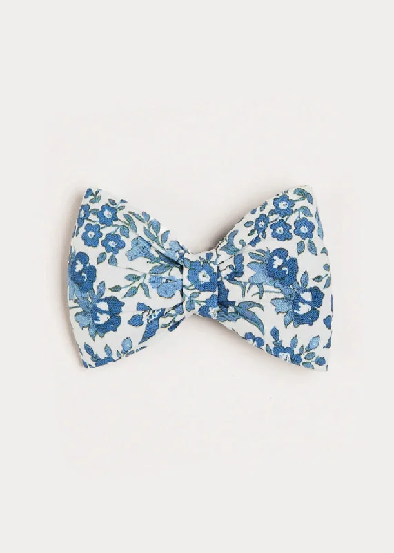 Daphne Floral Print Medium Bow Clip in Blue