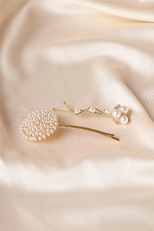 2pcs Gold Pearled Elegant Style Hair Bobby Pins