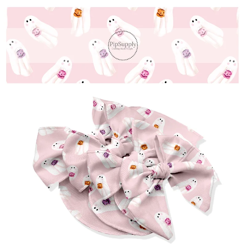 Trick or Treatin’ Ghosts Pale Pink Hair Bow Strips