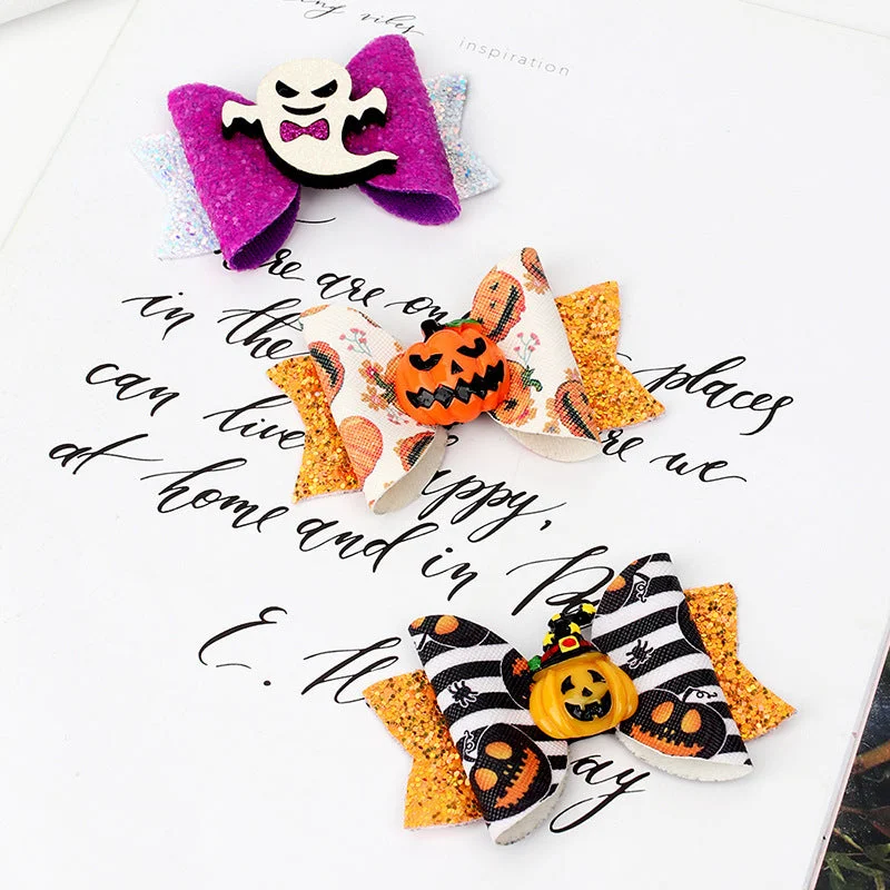 Wholesale Bow Pumpkin Leather Kids Hair Clips