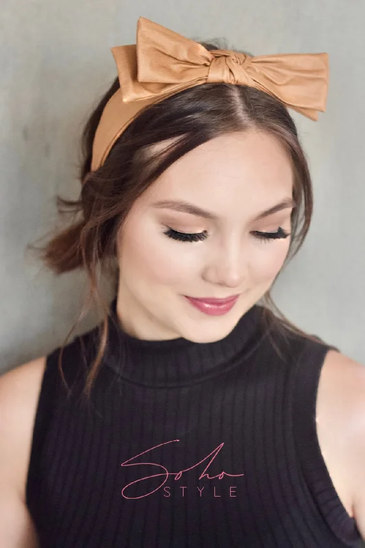 Faux Leather Ribbon Bow Headband