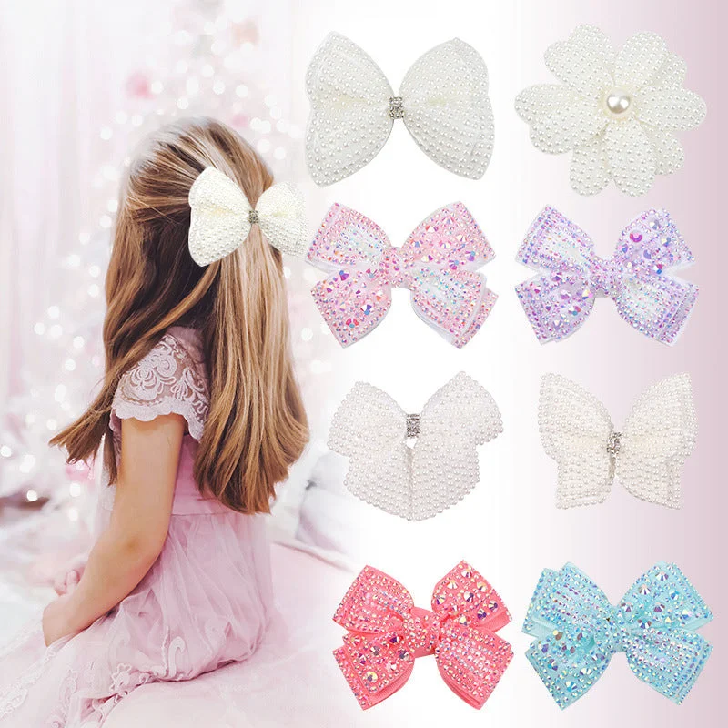 Wholesale Full Diamond Pearl Bow Double Layer Children's Versatile Hair Clips