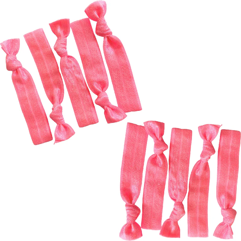 Neon Pink Ribbon Hair Ties - 10