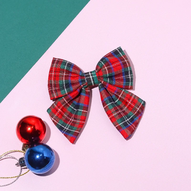 Checked Sailor Bow Alligator Clip- Red & Green