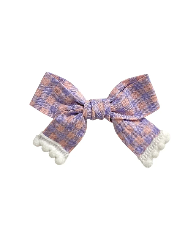 Checked Bow Alligator Clip - Purple