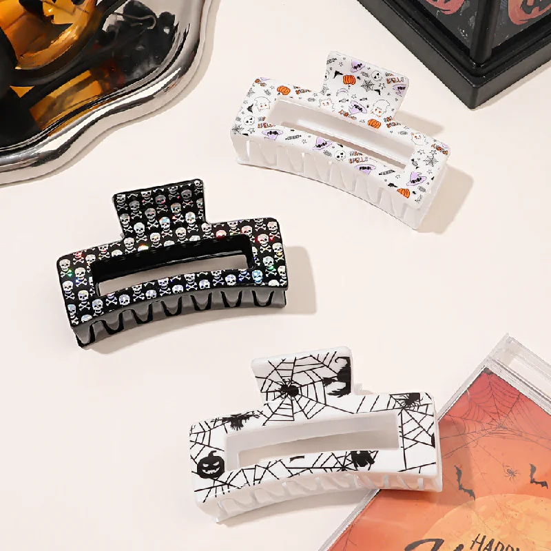 Wholesale Halloween Printed Skeleton Ghost Plastic Hair Clips