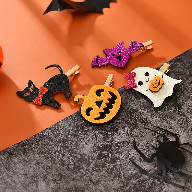 Wholesale Halloween Cartoon Pumpkin Cat Bat Ghost Leather Kids Hair Clips