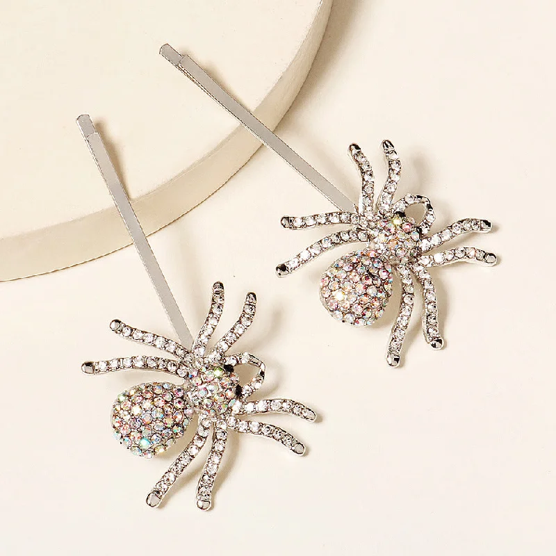 Wholesale Halloween Colorful Rhinestone Spider Alloy Straight Hair Clip