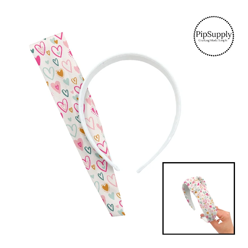 Pastel Multi Doodle Hearts on Cream DIY Knotted Headband Kit