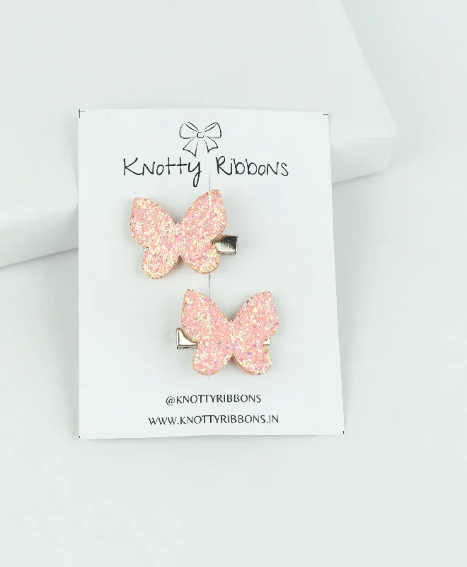 Glitter Butterfly Hair Clips - Light Pink