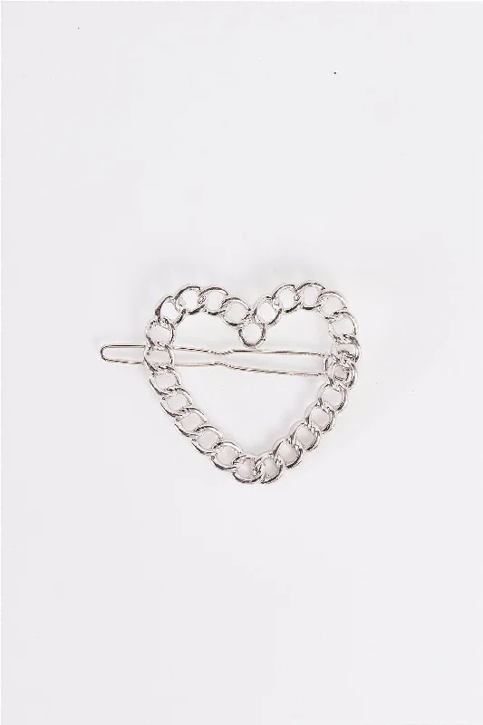 3pcs Silver Heart Chain Link Back Closure Hair Clip