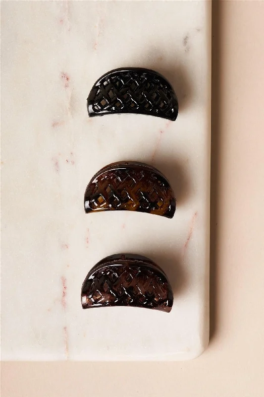 3pcs Brown Black Taco Shaped Mini Butterfly Clips