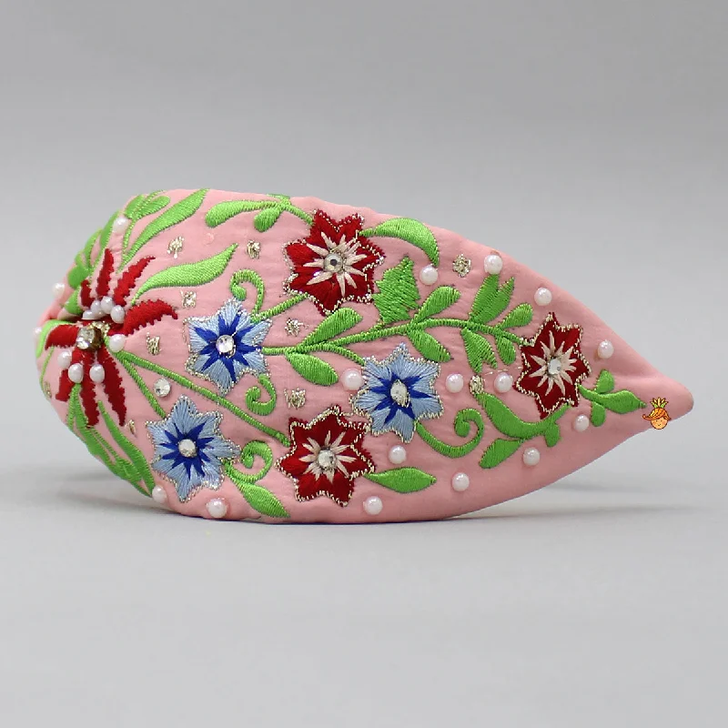 Beautiful Intricate Embroidered Pink Hair Band