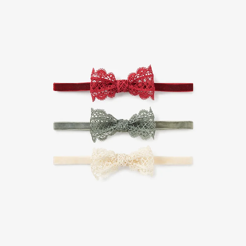 Holiday Lacey Bow Baby Headband 3PK