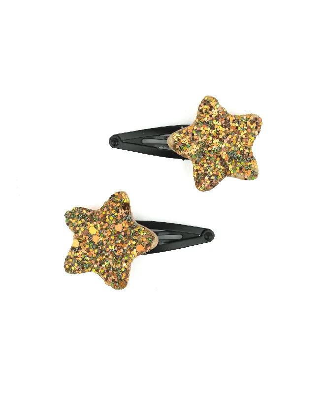 Glitter Star Hair Clips - Bronze