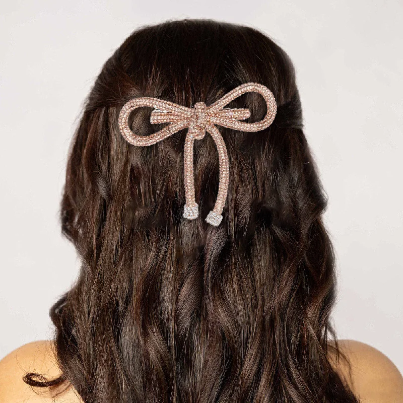 Crystal Hair Bow Barrette Clip - Champagne