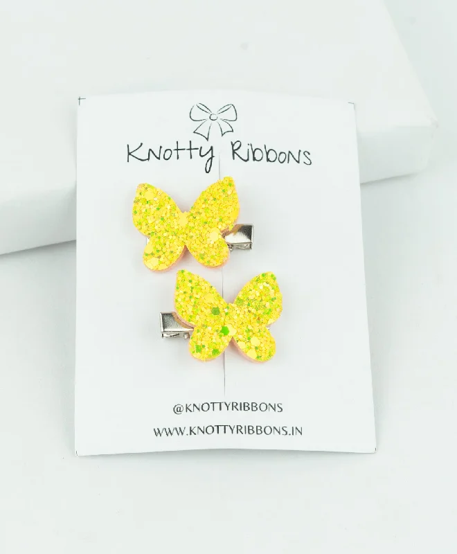 Glitter Butterfly Hair Clips - Yellow