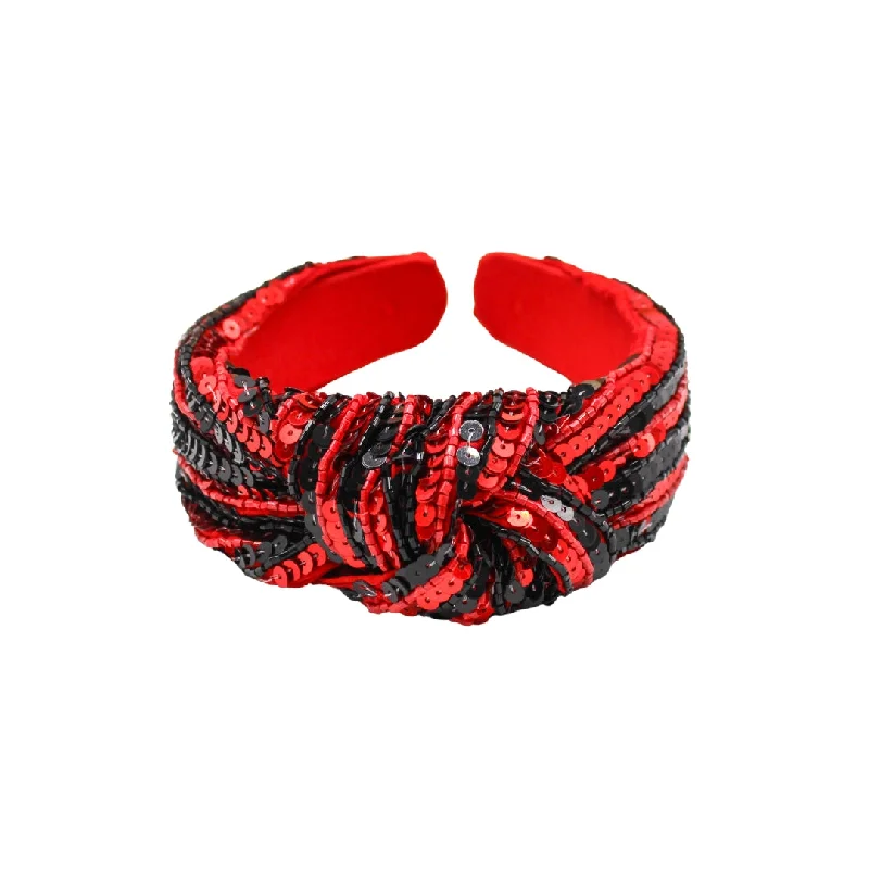 Red and Black Team Stripe Sequin Knotted Headband (Each)