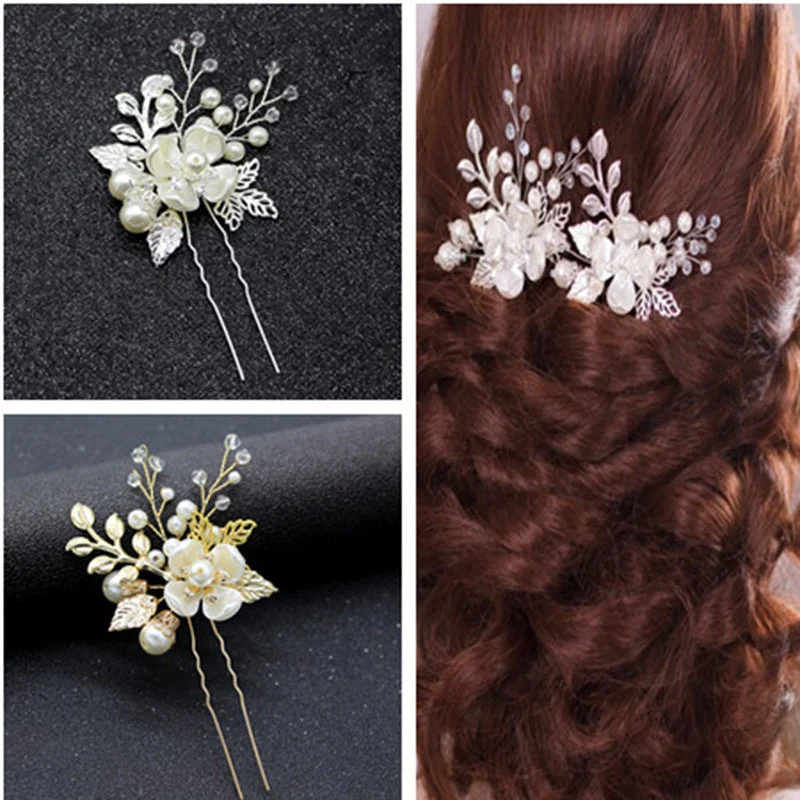 Wholesale Silver Leaf Handmade Twisted Beads U Shaped Hairpin Pin