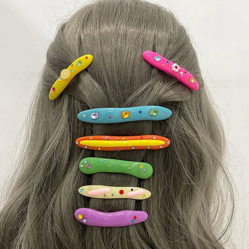 Wholesale Candy Color Resin Diamond Drop Oil Hair Clips